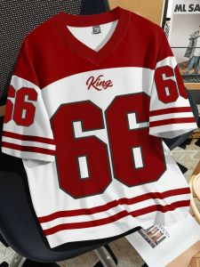Fashion Summer New Women 66 Letter King Printed T-shirt Women Short Sleeve Sportswear Football T-shirt Vintage T-shirt Y2K Top