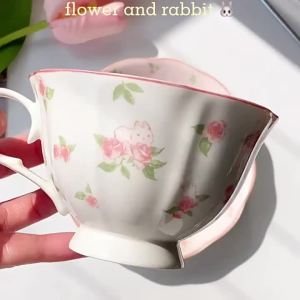 Bộ Tách Trà Và Đĩa Sứ In Hình Thỏ Hồng Pháp Kiểu Dáng Dễ Thương Phong Cách Cổ Điển Dành Cho Các Cô Gái Dùng Cho Buổi Trà Chiều.