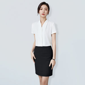 Elegant White Long Sleeve Womens Shirt Spring Autumn Commute Top Professional Formal Satin V-neck Base Layer Button up