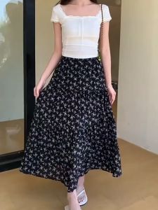 High-end Floral Skirt Women Summer Thin High Waist Long Skirt For Women Crotch Covered A-line Skirt