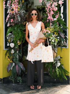 Floral V-Neck Lace Edge Sleeveless Short Slim Fit Dress