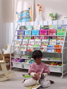 HOMEBLOOM 5 Layers Kids Bookshelf Toy Multi-Layer Display Bookcase Organizer Rack Storage Rack Childrens Book Shelf Organizer With Basket Bins