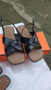 dép lê quai đan chéo phối hậu sandal quai hậu da mềm đế dẻo trống trơn trượt mềm êm kèm ảnh thực