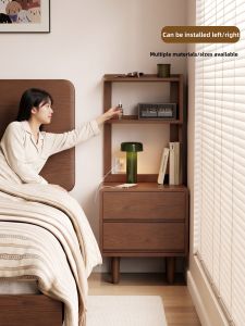 DONGMU | Mid-century Solid Wood Corner Bedside Table Storage Cabinet