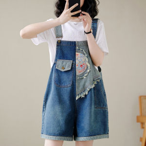 New Chinese Style Embroidered Denim Overalls Women Summer New Design Anti-Aging Versatile Short Trendy Small Audience