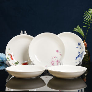 Exquisite Blue And White Porcelain Plate Dehua Yangliyu Pig Lard White Porcelain Dish Home Use Underglaze Color Dinnerware 7.5 Inch Deep Plate