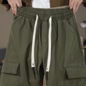 Baggy Wide-leg Cargo Pants Mens 100% Cotton Multi-pocket Splicing Outdoor Loose Straight Autumn Trousers Fashion Streetwear