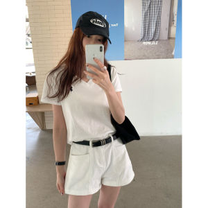Halo Luu Womens Loose Straight Leg Jeans Shorts High Waist Casual Summer New Style White Denim Wide Leg Pants