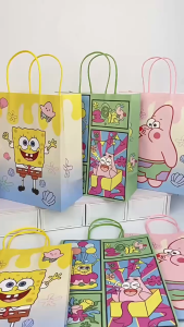 ส่งจากไทย ถุงของขวัญวันเกิด SpongeBob ถุงกระดาษหูหิ้ว ถุงของขวัญ ถุงกระดาษใส่ของรับไหว้
