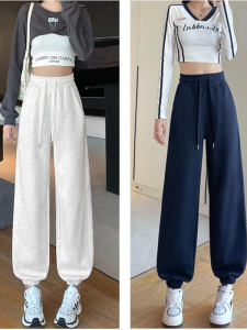 Womens High Waist Loose Fit Thickened Sport Pants Spring Autumn Lantern Style Casual Trousers Korean Version Breathable Cotton Polyester Blend