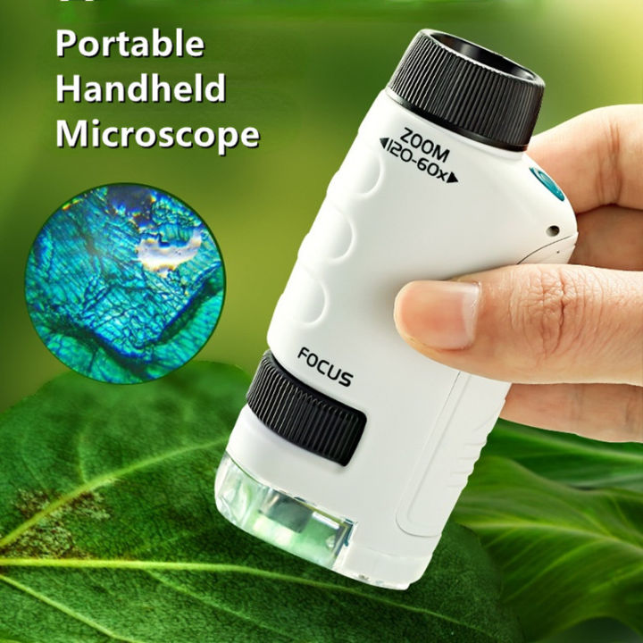 60x-120x LED Lighted Pocket Microscope Handheld Microscope Battery ...