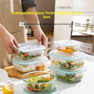 High Borosilicate Glass Lunch Box Large Capacity Multi-Compartment Microwave Safe Fast Food Container Rectangular Shape