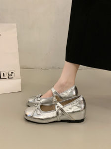 XUJIA | Silver Bow Heel Lift Ballet Mary Janes