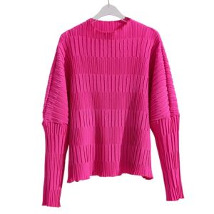 Nova quality⭐One person one pleat ⭐Fashion big size Miyake pleated long-sleeved top new stretch jacquard half high neck loose base shirt