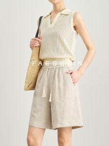 FAESSLIN | Elastic Waist 100 Linen Shorts For Tall Women