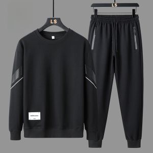 ROMON | Romon Mens Sportswear Set Round Neck Sweatshirt Outdoor Fitness Running Casual Long Pants Two-Piece Autumn Collection