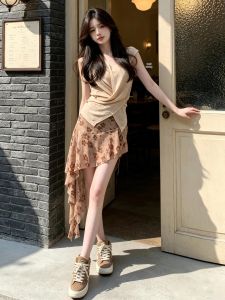 SENWA | Vintage Asymmetrical Sleeveless Floral Dress Summer
