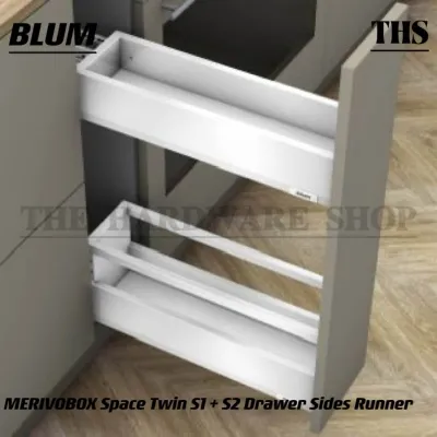 BLUM-MERIVOBOX Space Twin S1 + S2 Drawer Sider Runner 40KG （Silk White & Orion Grey）-Length/450-500mm