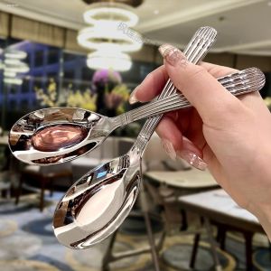 Simple Chinese Style Stainless Steel Milk Spoon Dessert Soup Spoon Seasoning Cold Drink Cutlery Spoon Cup Spoon for Eating