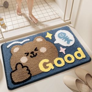 VIKAMA Cartoon Bear Bathroom Non Slip Water Absorbent Floor Mat Entrance Living Room Cute Ins Style Home Decoration Carpet