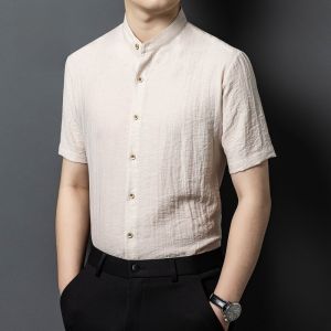 ROMON | Lormen Ice Silk Short Sleeve Shirt Mens Summer Business Casual Mid-aged Dads Loose Fit Button-up Breathable Thin Cotton Linen