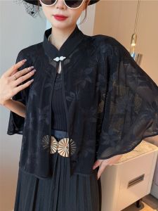 Cheongsam Shawl Sun Protection Shirt Summer Thin Ice Silk Coat Short Retro Cloak with Skirt Western Style Cloak