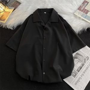 Cold Style Fancy Fried Street Shirt Mens Short Sleeve Summer Japanese Retro Pure Color Handsome Ice Silk Shirt Half Sleeve