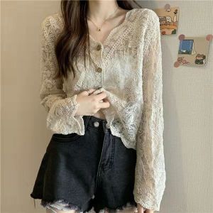 V-Neck Lace See-Through Loose Cardigan
