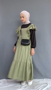 Ghanimi - Aisya Dress / Gamis Linen Polos Fit Kerah Dress Kondangan Gaun Panjang Muslim Ruffle Midi Casual Wanita