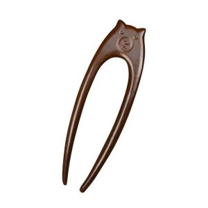 New Chinese Style Cat Hairpin Cute Little Cat Sandalwood U-Shaped Double Hairpin Retro Style Women Simple Modern Chignon Hairpin Headwear
