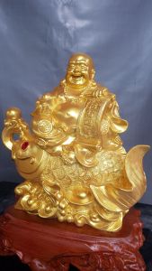Tượng Phật Di Lặc ngồi trên cá thờ cúng hoặc trang trí nơi trang nghiêm cao 36cm