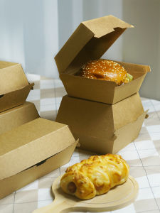 Food Grade Corrugated Burger Hot Dog Packaging Box Takeaway Chicken Fried Food Level Meal Box No Folding Kitchen Supply