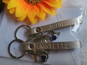 * High Quality Thailand Leather-Personalized Key chain or key holder with your name on it and a charm.