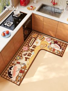 ZHIBAIJIA | Cartoon L-shaped Diatomite Doormat Slip-resistant Water-absorbent