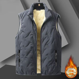 Mens Casual Lamb Velvet Vest Thickened Cotton down Jacket Fashion Urban Style Winter Warm Zipper Decoration Slim Fit Vest