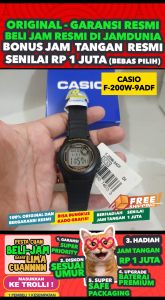 CASIO ORIGINAL - CASIO F-200W-9A - Jam Tangan Pria - Hitam - Strap Resin - Jam dunia JD18ST