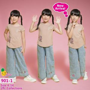 Little Pineapple 901-1 || Setelan Anak Kulot Jeans Oneset Kaos Anak Celana Jeans 3-8tahun