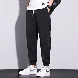 ROMON | Romon Mens Summer Thin Ice Silk Casual Pants Loose Fit Sports Elastic Long Trousers Trendy Brand Workwear Youthful Vitality Style