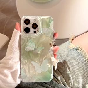 GADGET FUSION Glitter Case for iPhone 11 13 14 15 Plus 12 ProMax X XR XS Max 1lPro 1lPro Max78 Plus SE Beautiful Butterfly Feather Yarn Silver Case