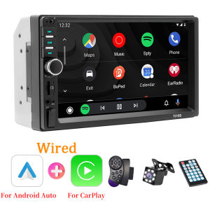 Hippcron 7” 2DIN Radio Xe Hơi MP5 Máy Nghe Nhạc Đa Phương Tiện Với Carplay Android Auto Bộ Thu FM ISO Power Aux Input USB BT5.1 Mirror Link 12V