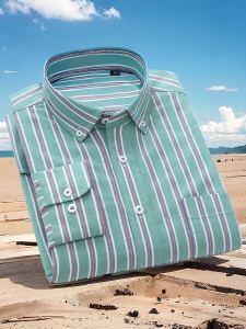 Mens Pure Cotton Long Sleeve Shirt Casual Vertical Stripes Simple Mid-aged Style Spring Autumn Inner Wear Standard Fit Fashion City