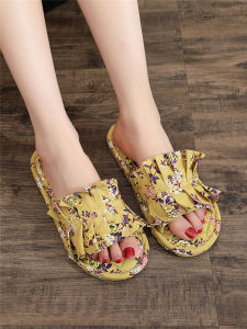 Sweet Floral Breathable Comfortable Indoor Floor Tile Silent Home Couple Slippers Flat Sandals Home Fabric Slippers