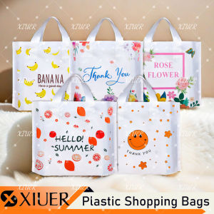 Plastic Hand Bags Colorful Pattern Printed Shopping Bags High Quality Reusable Plastic Handbag Cute Supermarket Plastic Bags with Handles for for Boutique Grocery Clothing