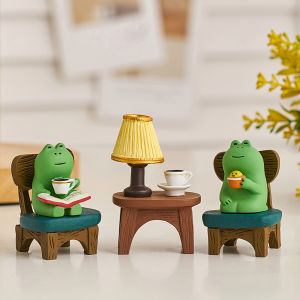 Creative Frog Afternoon Tea Decoration Adorable Healing Office Desk Home Decorations Birthday Gifts Resin Cartoon Animal Tabletop Ornament