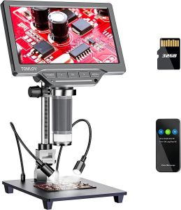 TOMLOV DM201 SE 7-inch LCD Digital Microscope 1200X 32GB DM201 Pro DM201 Max 25MP Coin Microscope with LCD Screen for Adult Soldering Electronic Microscope Compatible with Mac/Windows for PC View