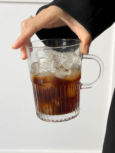 Modern Minimalist Style Glass Cup with Handle American Coffee Latte Cup Fruit Tea Cup Home Juice Cup Cold Drink Cup