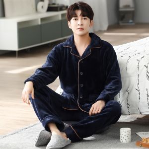 Bộ đồ ngủ nam MiiOW vải nhung kẻ dài tay giữ ấm