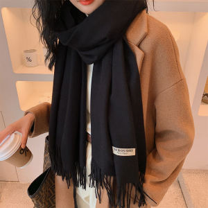 ผ้าพันคอให้ความอบอุ่นขนแกะเทียมสไตล์เกาหลีสำหรับผู้หญิงผ้าพันคอสำหรับสาวอ่อนโยนสำหรับฤดูใบไม้ร่วงและฤดูหนาวผ้าคลุมไหล่สีล้วนแมทช์ลุคง่ายแบบยาวใช้ได้สองแบบสำหรับผู้หญิง
