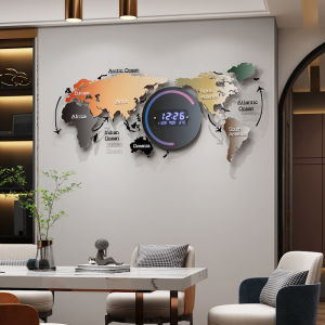 💥Dream Best🔥 Electronic World Map Digital Wall Clock Strap Calendar Thermometer Decoration Blue Clocks Smart Decorative Hanging Watch for Home Living Room