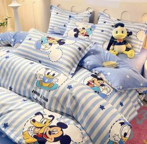 ผ้าปูที่นอน ผ้าห่มนวม(ลายมิกกี้ฟ้า🩵) ขนาด 3|5|6 🛌 ฟุต เนื้อผ้าคอตตอน 100% หนานุ่ม นอนสบาย🛒🌷🌸🌈